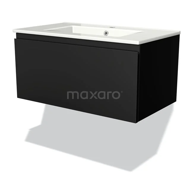 Modulo Vanity units with basin | 80 cm Matte black Handle-less front Ceramic 1 drawer BMW11-01133
