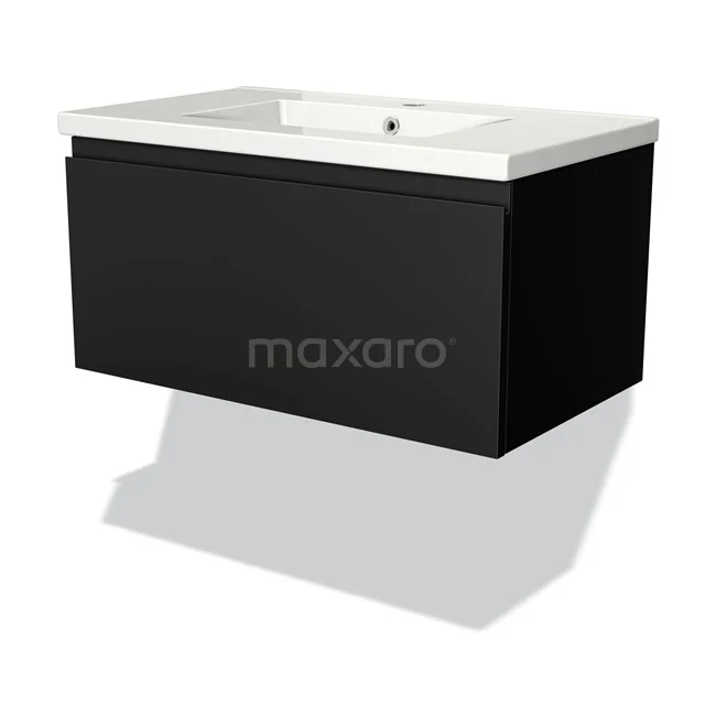 Black floating bathroom unit with white ceramic basin, sleek design and modern look for a stylish bathroom.