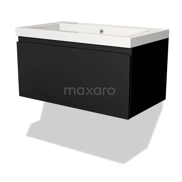 Modulo Vanity units with basin | 80 cm Matte black Handle-less front Mineral marble 1 drawer BMW11-01140