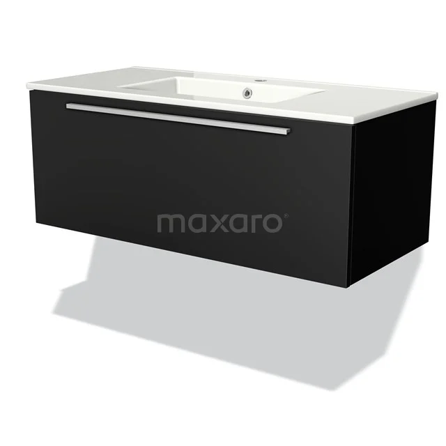 Modulo Vanity units with basin | 100 cm Matte black Flat front Ceramic 1 drawer BMW11-01145