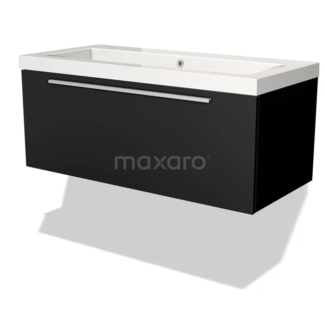 Modulo Vanity units with basin | 100 cm Matte black Flat front Mineral marble 1 drawer BMW11-01152