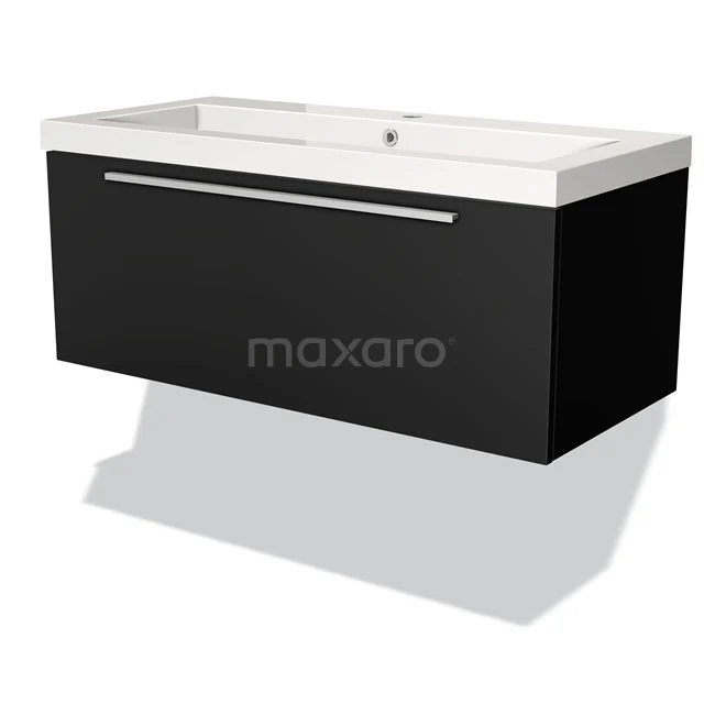 Modulo Vanity units with basin | 100 cm Matte black Flat front Mineral marble 1 drawer BMW11-01153