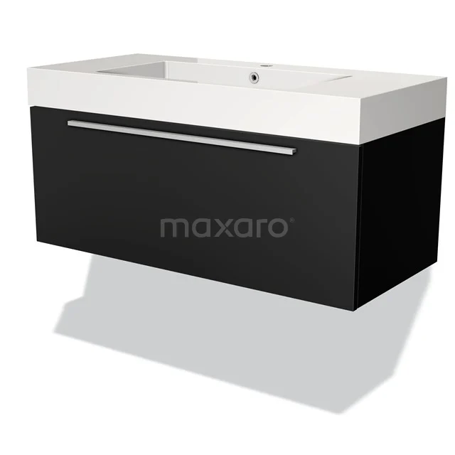 Modulo Vanity units with basin | 100 cm Matte black Flat front Mineral marble 1 drawer BMW11-01158