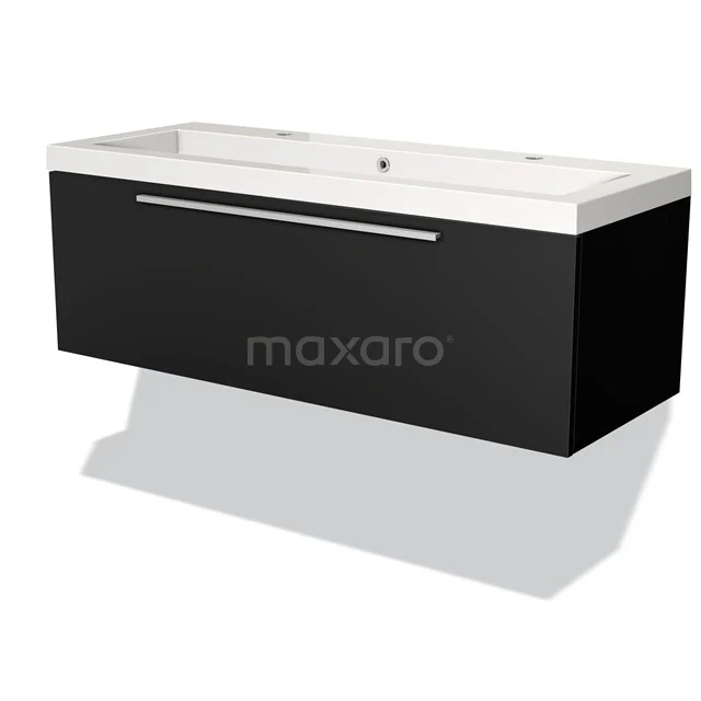 Black wooden vanity unit with white ceramic sink, modern design and integrated Handle for stylish bathrooms.