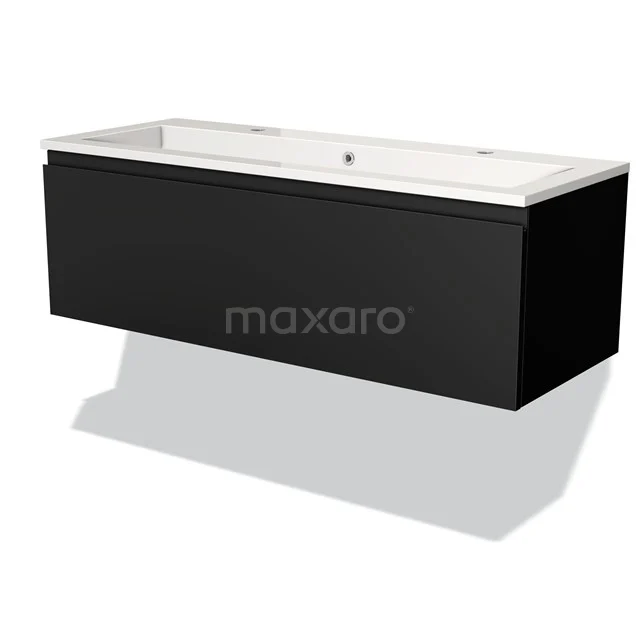 Schwarz rechteckiges Wandbadmöbel mit weißem Waschbecken, klare moderne Ausstrahlung, ideal für eine stilvolle Badezimmer Einrichtung.