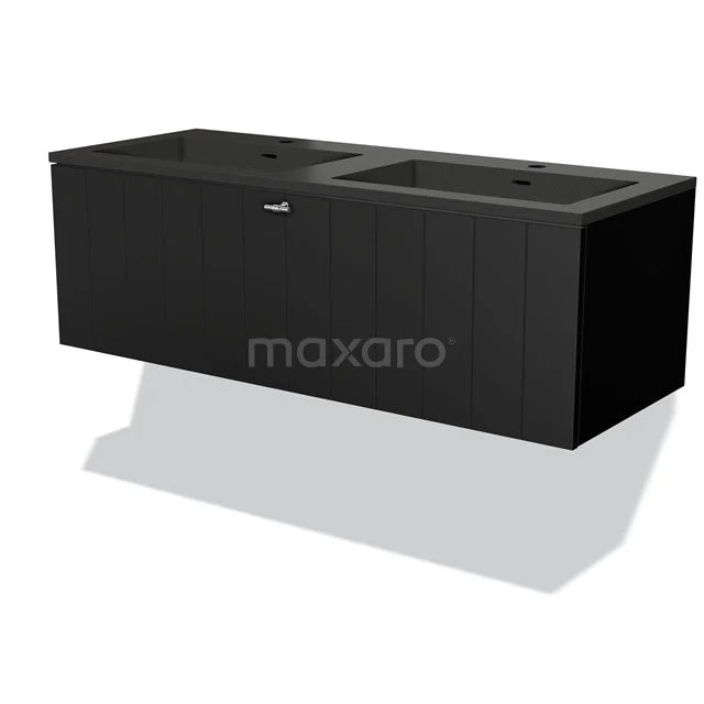 Black double vanity unit made of wood, modern design, ideal for a stylish bathroom upgrade.