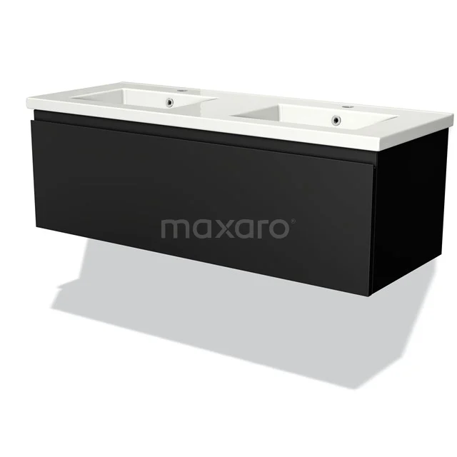 Modulo Bathroom furniture with sink | 120 cm Matte black Handle-less front Ceramic 1 drawer BMW11-01236 Black bathroom unit with vanity units with basin, sleek design, wall-mounted, ideal for modern bathrooms.