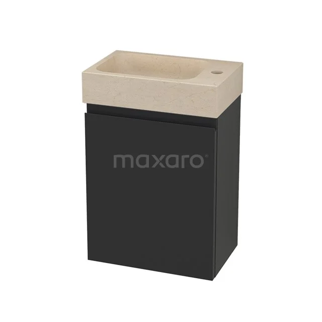 Compact black bathroom unit with beige basin, modern design with clean lines, ideal for small bathrooms.