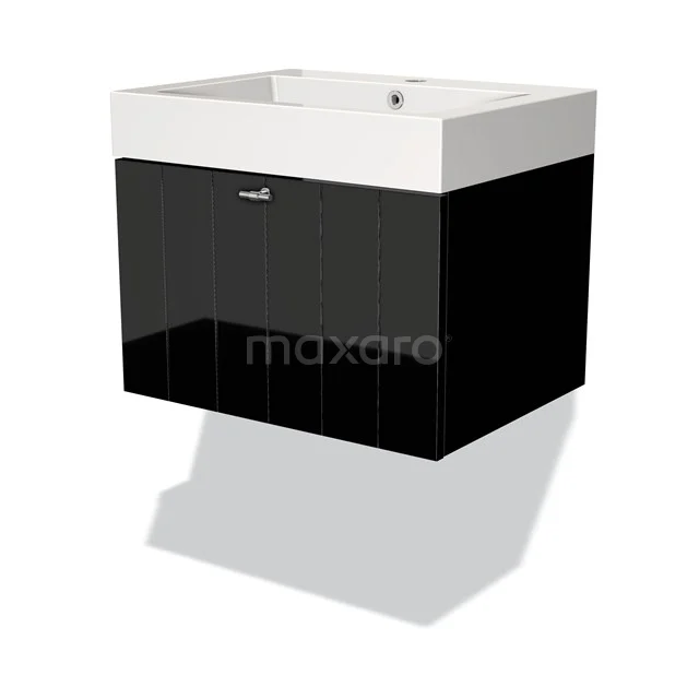 Schwarz glänzendes Badmöbel mit weißem Waschbecken, kompaktes Design, perfekt für moderne Bäder, Serie Milano linea.