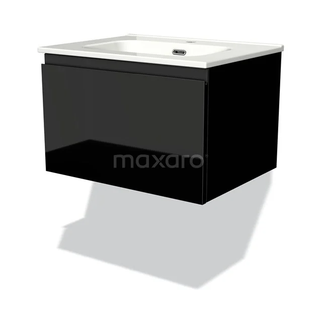 Modulo Vanity units with basin | 60 cm High-gloss black Handle-less front Ceramic 1 drawer BMW11-01272