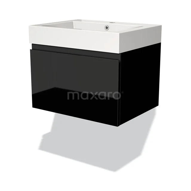 Schwarz-weiß Badmöbel mit Waschbecken, modernes Design, Wandmontage, glänzende Oberfläche, ideal für ein stilvolles Badezimmer.