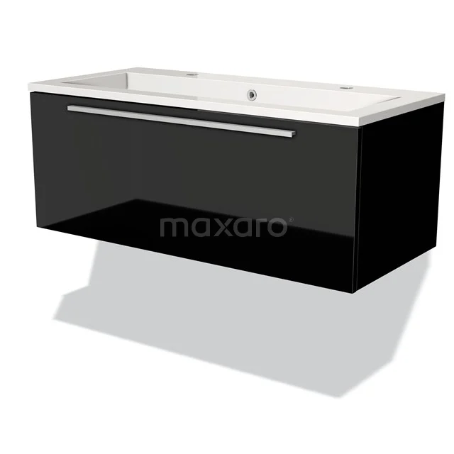 Modulo Vanity units with basin | 100 cm High-gloss black Flat front Mineral marble 1 drawer BMW11-01328