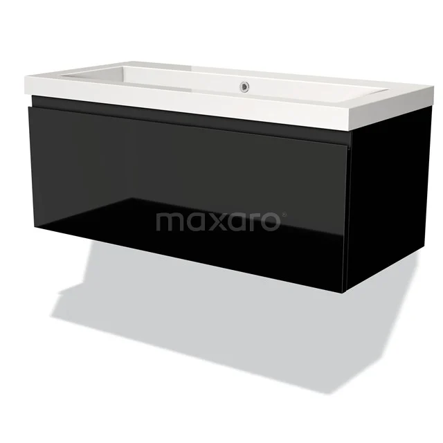 Modulo Vanity units with basin | 100 cm High-gloss black Handle-less front Mineral marble 1 drawer BMW11-01353
