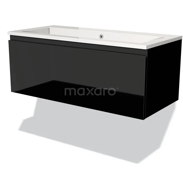 Modulo Vanity units with basin | 100 cm High-gloss black Handle-less front Mineral marble 1 drawer BMW11-01356