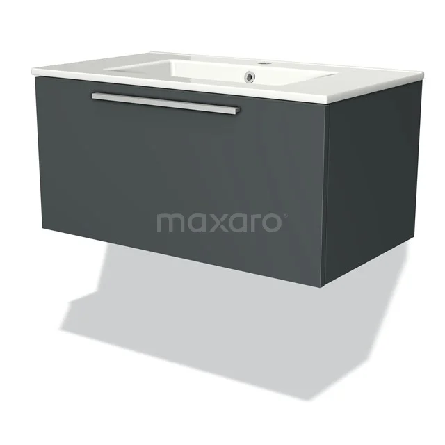 Matte graue hängende Waschtisch mit keramischem Waschbecken und Chrom Haltegriff, ideal für moderne Badezimmergestaltung.