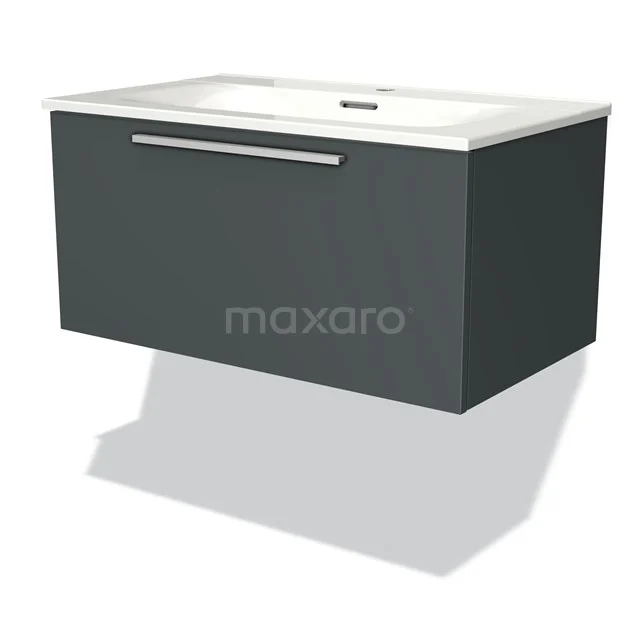 Grauer hängender Badschrank mit Schublade, weißer keramischer Waschtischplatte, modernes Design, ideal für moderne Bäder.