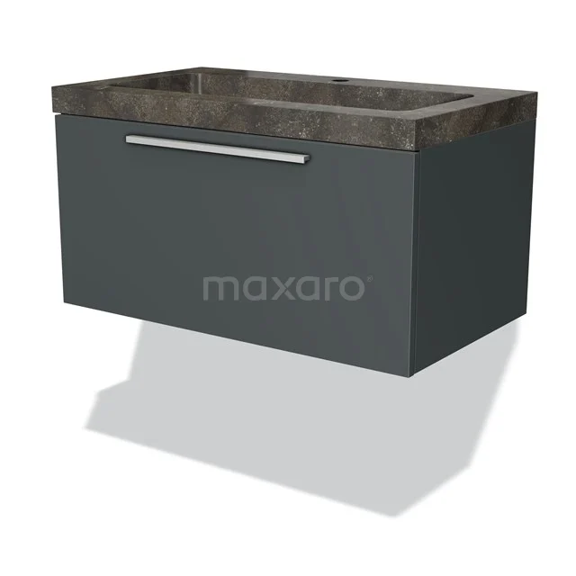 Modulo Vanity units with basin | 80 cm Dark grey Flat front Natural stone 1 drawer BMW11-01456