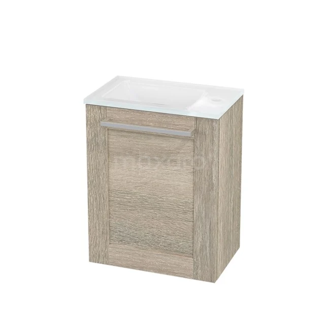 Holz Badmöbel mit Waschbecken, kompaktes Design in heller Eiche, ideal für kleine Bäder, moderner und praktischer Stil.