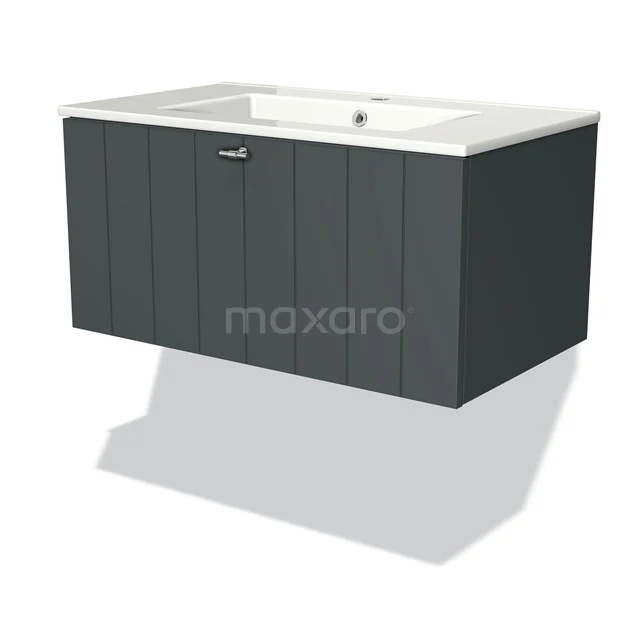 Modulo Vanity units with basin | 80 cm Dark grey Slat front Ceramic 1 drawer BMW11-01463