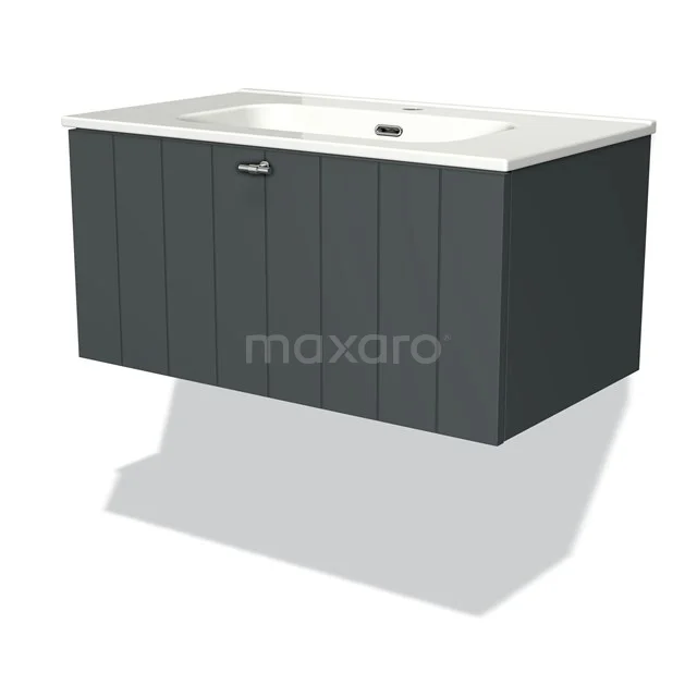 Modulo Vanity units with basin | 80 cm Dark grey Slat front Ceramic 1 drawer BMW11-01466