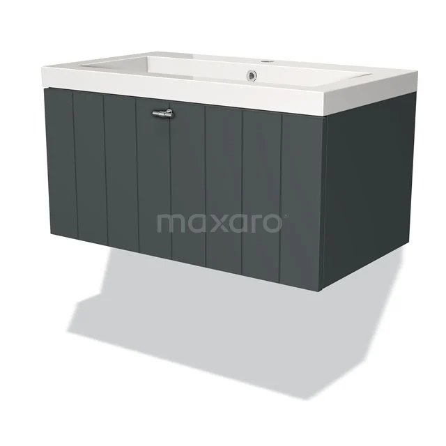 Modulo Vanity units with basin | 80 cm Dark grey Slat front Mineral marble 1 drawer BMW11-01471