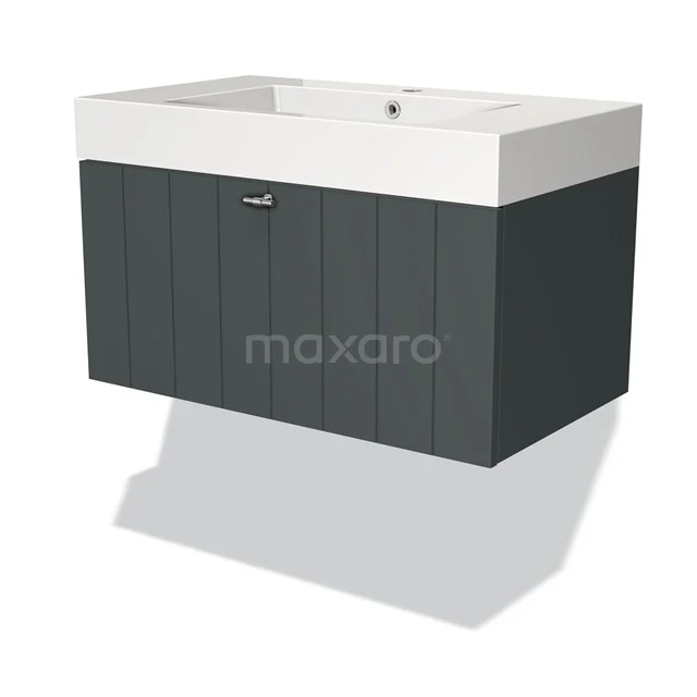 Grey hanging bathroom unit with white vanity units with basin, modern design and wood structure for stylish bathroom design.