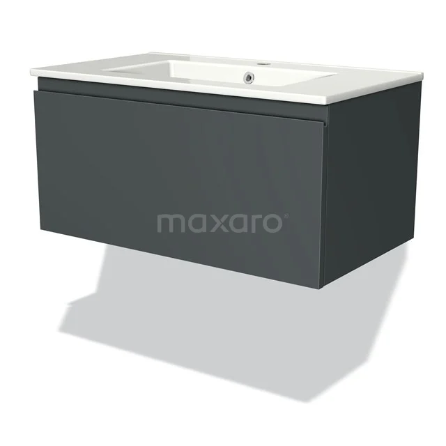Modulo Vanity units with basin | 80 cm Dark grey Handle-less front Ceramic 1 drawer BMW11-01475