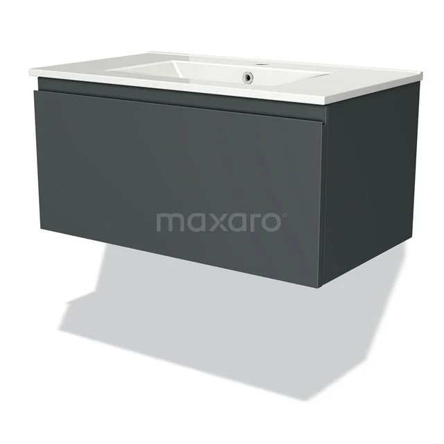 Modulo Vanity units with basin | 80 cm Dark grey Handle-less front Ceramic 1 drawer BMW11-01477