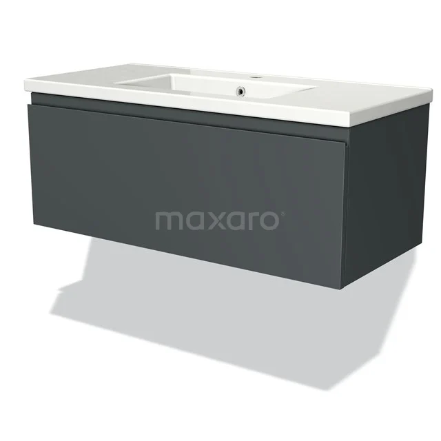 Modulo Waschtische | 100 cm Dunkelgrau Grifflos front Keramik 1 Schublade BMW11-01518 Moderne anthrazitfarbene schwebende Badschrank mit weißem keramischen Waschbecken, elegantes Design für ein stilvolles Badezimmer.