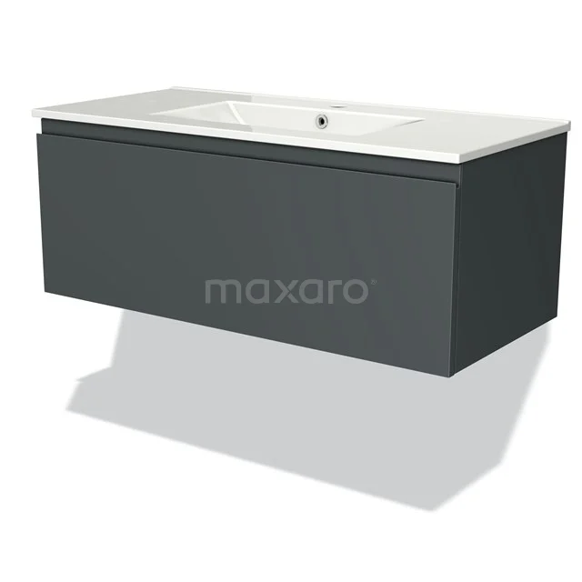 Badmöbel 100cm Modulo Dunkelgrau 1 Schublade griffloses Waschbecken aus Keramik BMW11-01519 Luxus Waschtisch, anthrazit hängendes Design mit keramischem Waschbecken, ideal für moderne Bäder.
