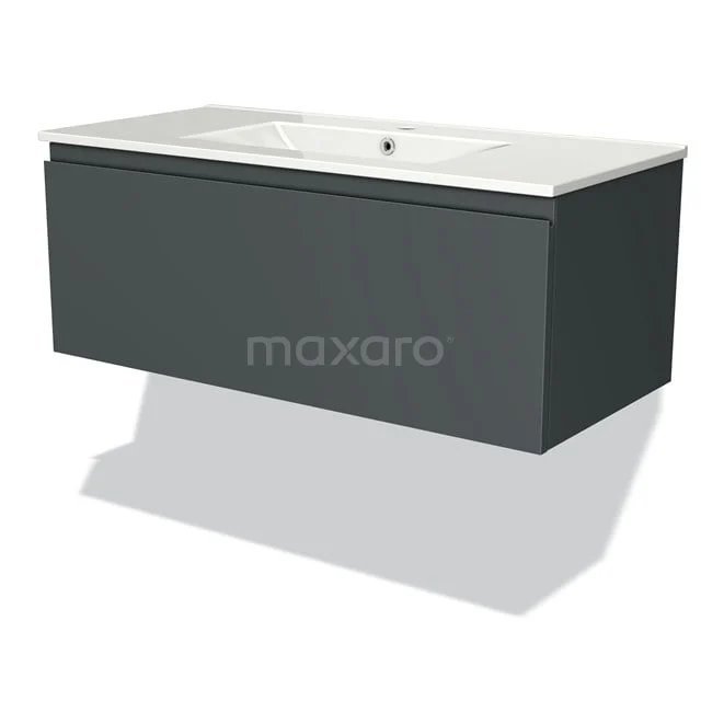 Modulo Waschtische | 100 cm Dunkelgrau Grifflos front Keramik 1 Schublade BMW11-01519 Luxus Waschtisch, anthrazit hängendes Design mit keramischem Waschbecken, ideal für moderne Bäder.