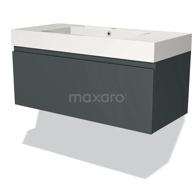 Moderne anthrazit Badezimmermöbelset mit integrierter weißer Waschbecken, schlichtem Design und langlebiger Verarbeitung.