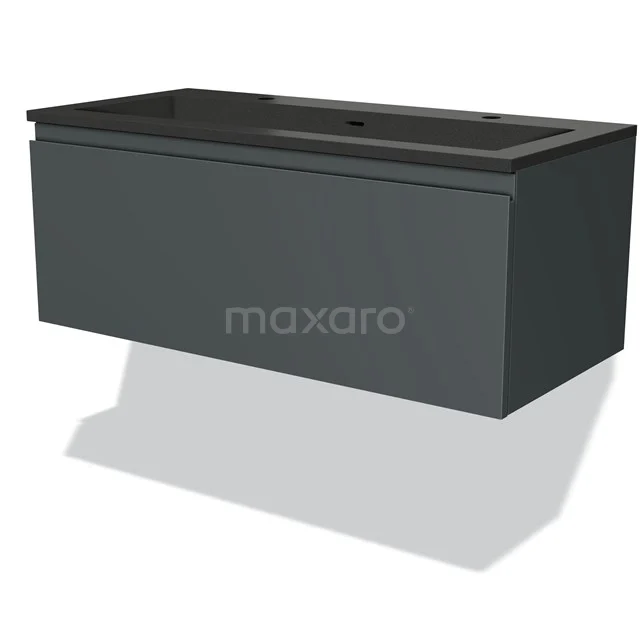 Black bathroom unit with matte anthracite vanity units with basin, modern design, sleek design, ideal for a contemporary bathroom.