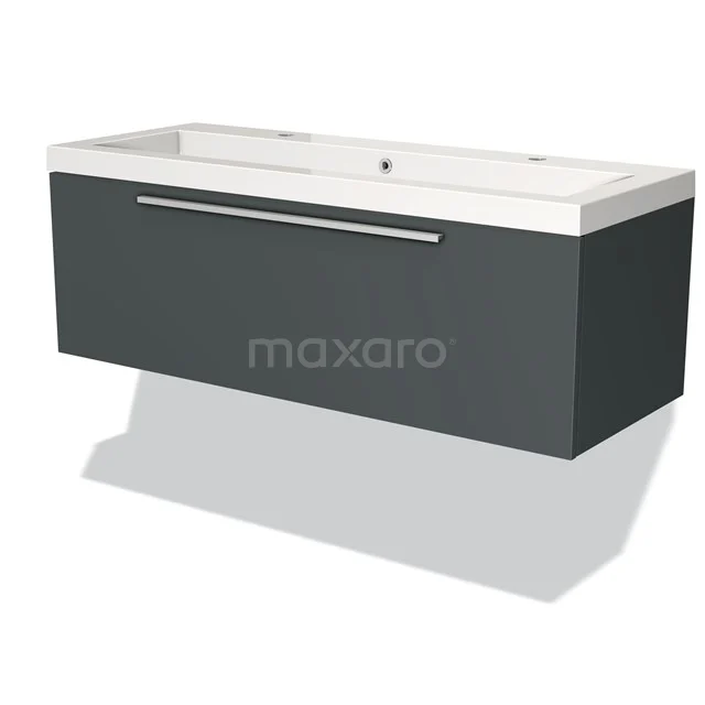 Modulo Vanity units with basin | 120 cm Dark grey Flat front Mineral marble 1 drawer BMW11-01534 Dark grey bathroom furniture set with wide rectangular ceramic basin worktop and modern Riva series design style.