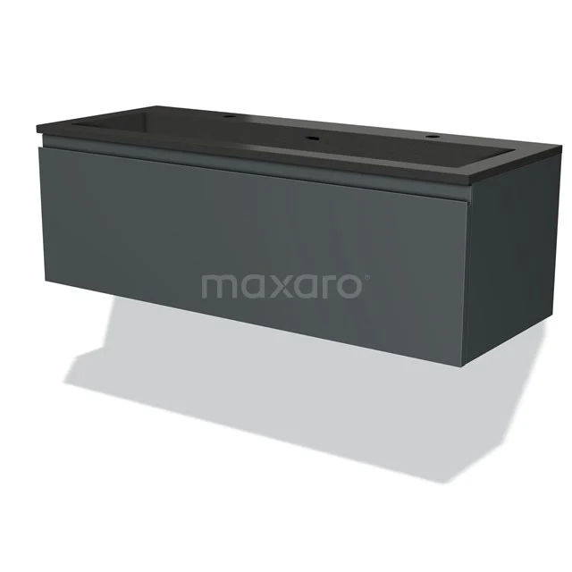 Modulo Vanity units with basin | 120 cm Dark grey Handle-less front Quartz 1 drawer BMW11-01552 Anthracite bathroom unit with matte black vanity units with basin, sleek design, ideal for modern bathrooms.