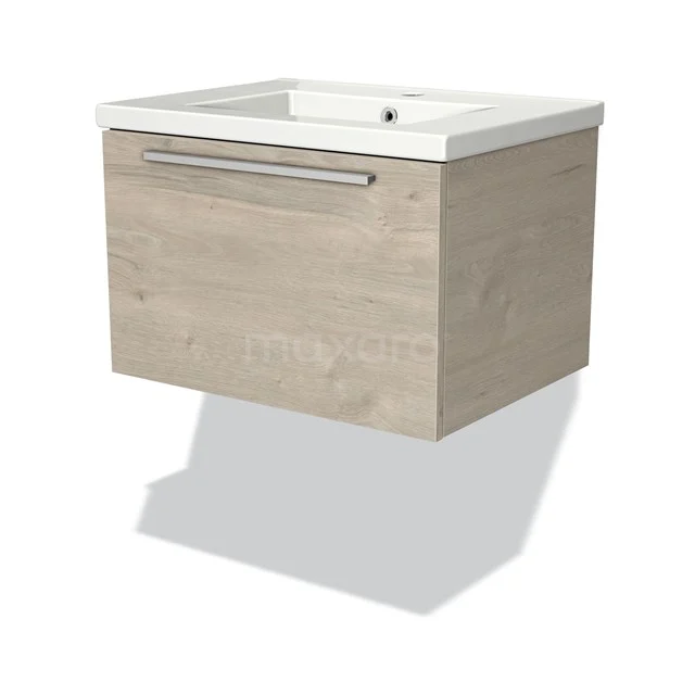 Modulo Vanity units with basin | 60 cm Light grey oak Flat front Ceramic 1 drawer BMW11-01590