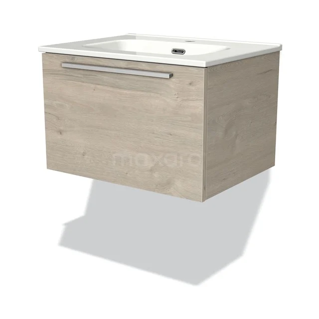Modulo Vanity units with basin | 60 cm Light grey oak Flat front Ceramic 1 drawer BMW11-01592