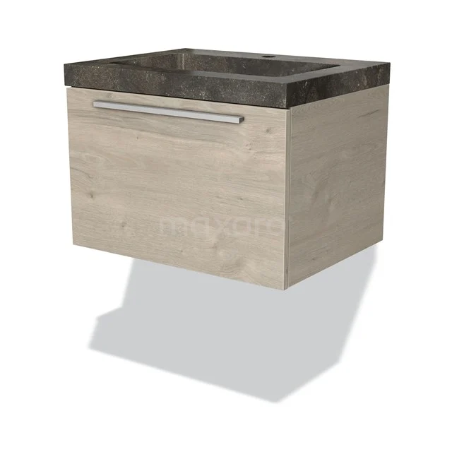 Modulo Vanity units with basin | 60 cm Light grey oak Flat front Natural stone 1 drawer BMW11-01594