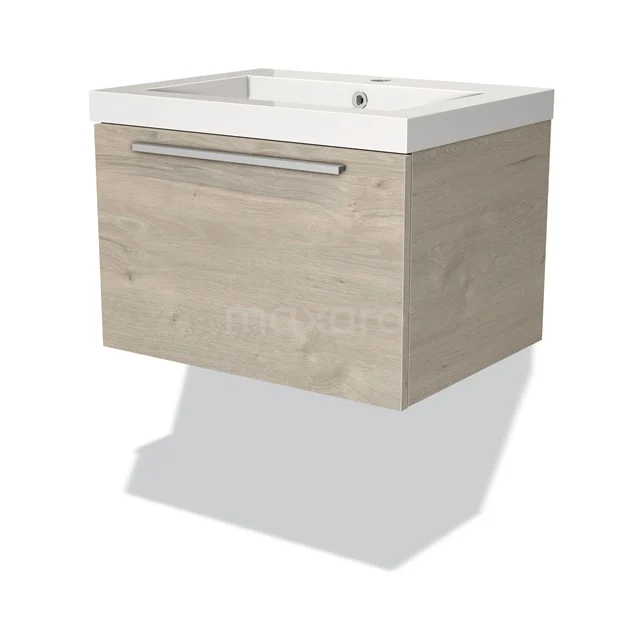 Waschtisch Holzoptik, hängendes Modell, mit weißem Keramikwaschbecken; modernes Design, ideal für kompakte Bäder.