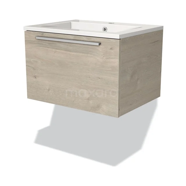 Wooden vanity unit with drawers, floating design, light Oak finish, ideal for modern bathrooms.