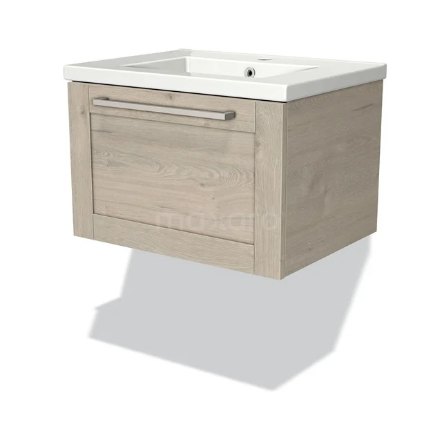 Holz-Badmöbel mit Waschbecken, modernes schwebendes Design, helle Eichen-Oberfläche, ideal für stilvolle Badezimmergestaltung.