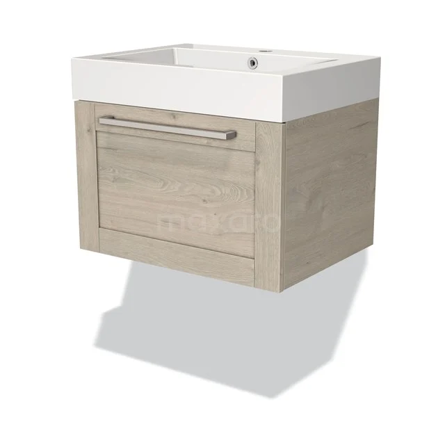 Modulo Vanity units with basin | 60 cm Light grey oak Frame front Mineral marble 1 drawer BMW11-01609 Wooden vanity units with basin, white drawers and modern design, ideal for stylish and functional bathroom design.