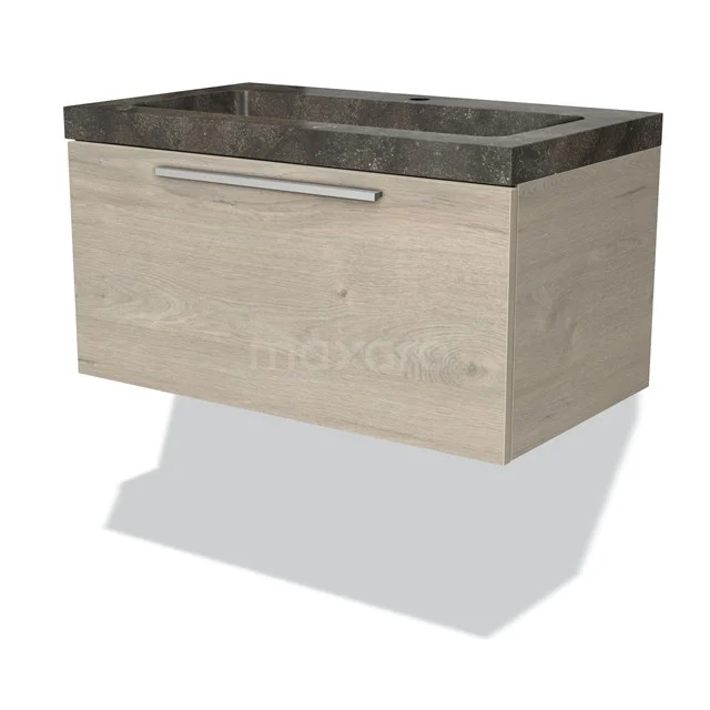 Holz Badmöbel mit Schublade, Naturstein Look Waschbecken, schwebendes Design, ideal für moderne Bäder.