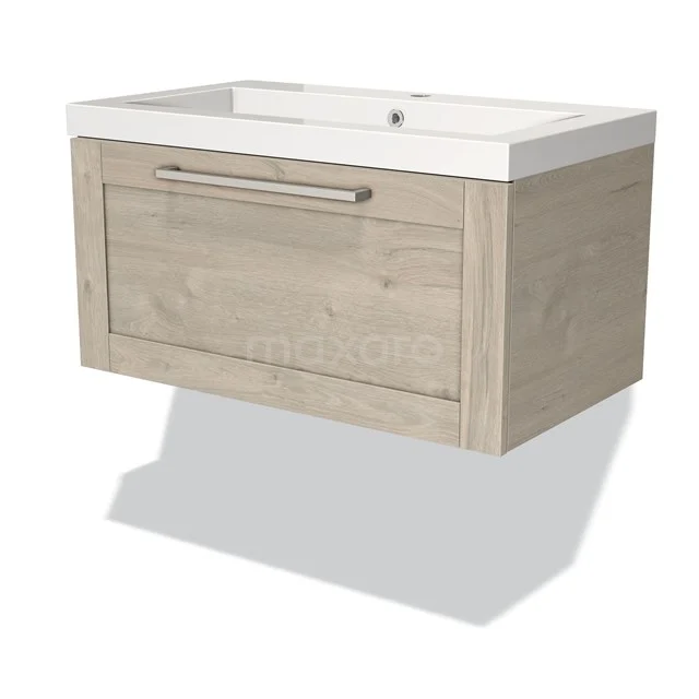 Wooden bathroom unit with drawers and integrated basin, oak colour, modern design from the Nordic series.
