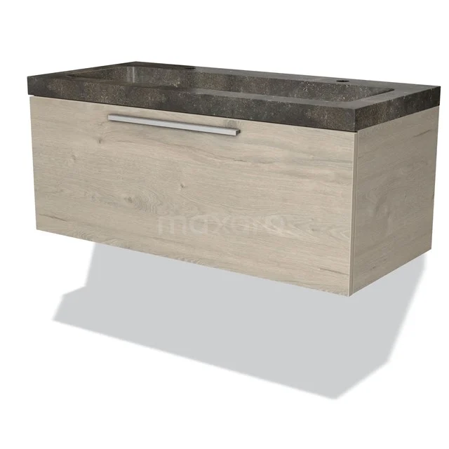 Modulo Vanity units with basin | 100 cm Light grey oak Flat front Natural stone 1 drawer BMW11-01640