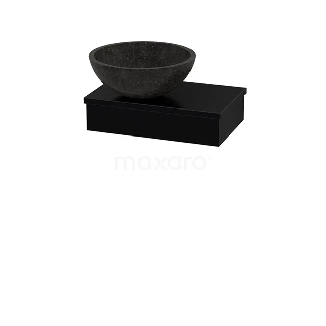 Black bathroom unit with natural stone countertop wash basin, compact and modern design, perfect for small bathrooms.