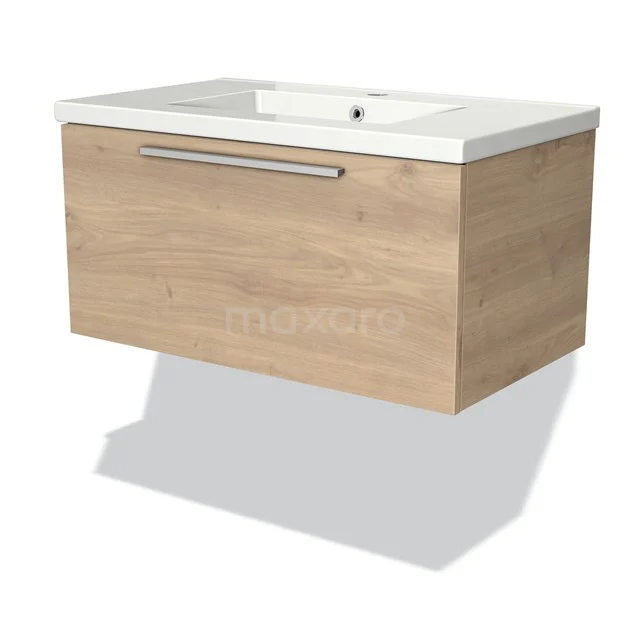 Modulo Bathroom furniture with sink | 80 cm Light brown oak Flat front Ceramic 1 drawer BMW11-01726 Wooden vanity unit with drawers, light Oak finish, modern design, ideal for stylish bathroom decor.
