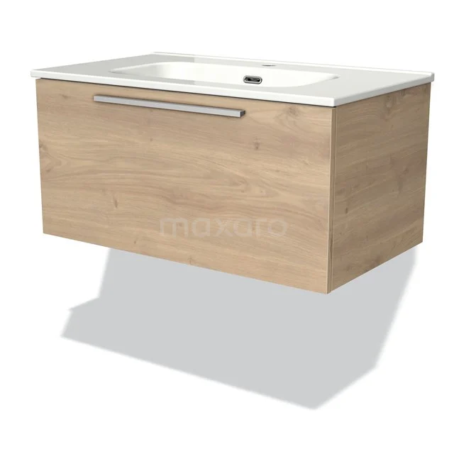 Modulo Vanity units with basin | 80 cm Light brown oak Flat front Ceramic 1 drawer BMW11-01728