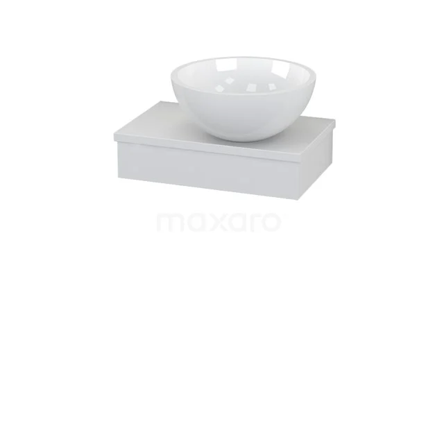 White ceramic countertop wash basin on rectangular grey bathroom unit, modern design for stylish bathroom design.