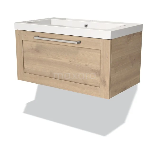 Modulo Vanity units with basin | 80 cm Light brown oak Frame front Mineral marble 1 drawer BMW11-01745 Wooden vanity units with basin, light oak, floating model, elegant metal handle and modern design.